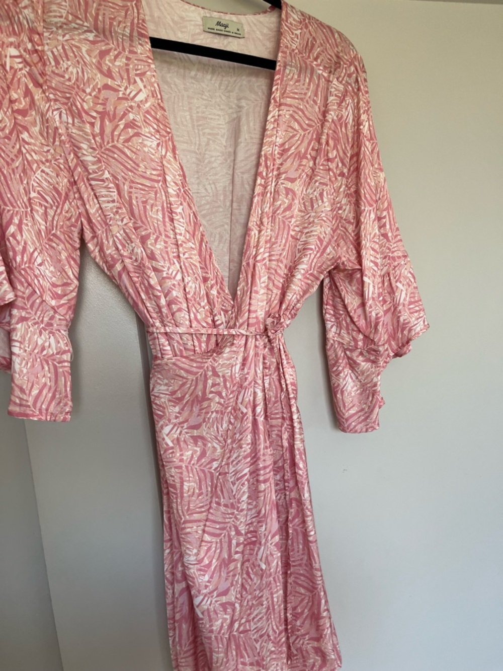 Maaji Pink and Cream Leaf-Print Wrap Dress - Picture 8 of 13